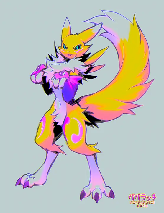 renamon, digimon, falvie, 1girl, animal_ears