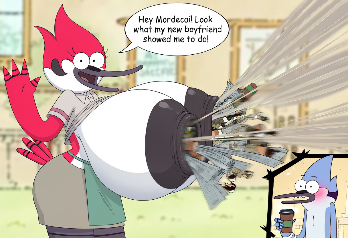 margaret_smith_(regular_show), mordecai_(regular_show), anthro, apron, areola